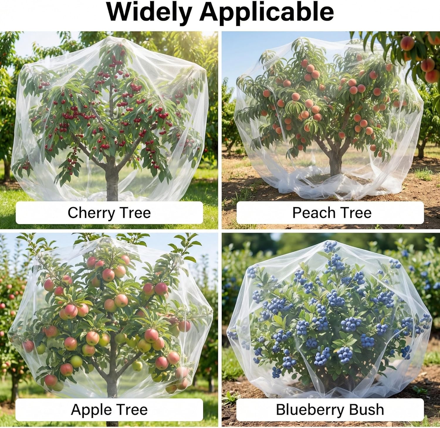 16x16Ft Extra Large Fruit Tree Netting Cover with Zipper & Drawstring, Garden Mesh Netting for Protecting Plants from Birds,Bug& Squirrels,Ultra Fine Weather Resistant Tree Netting