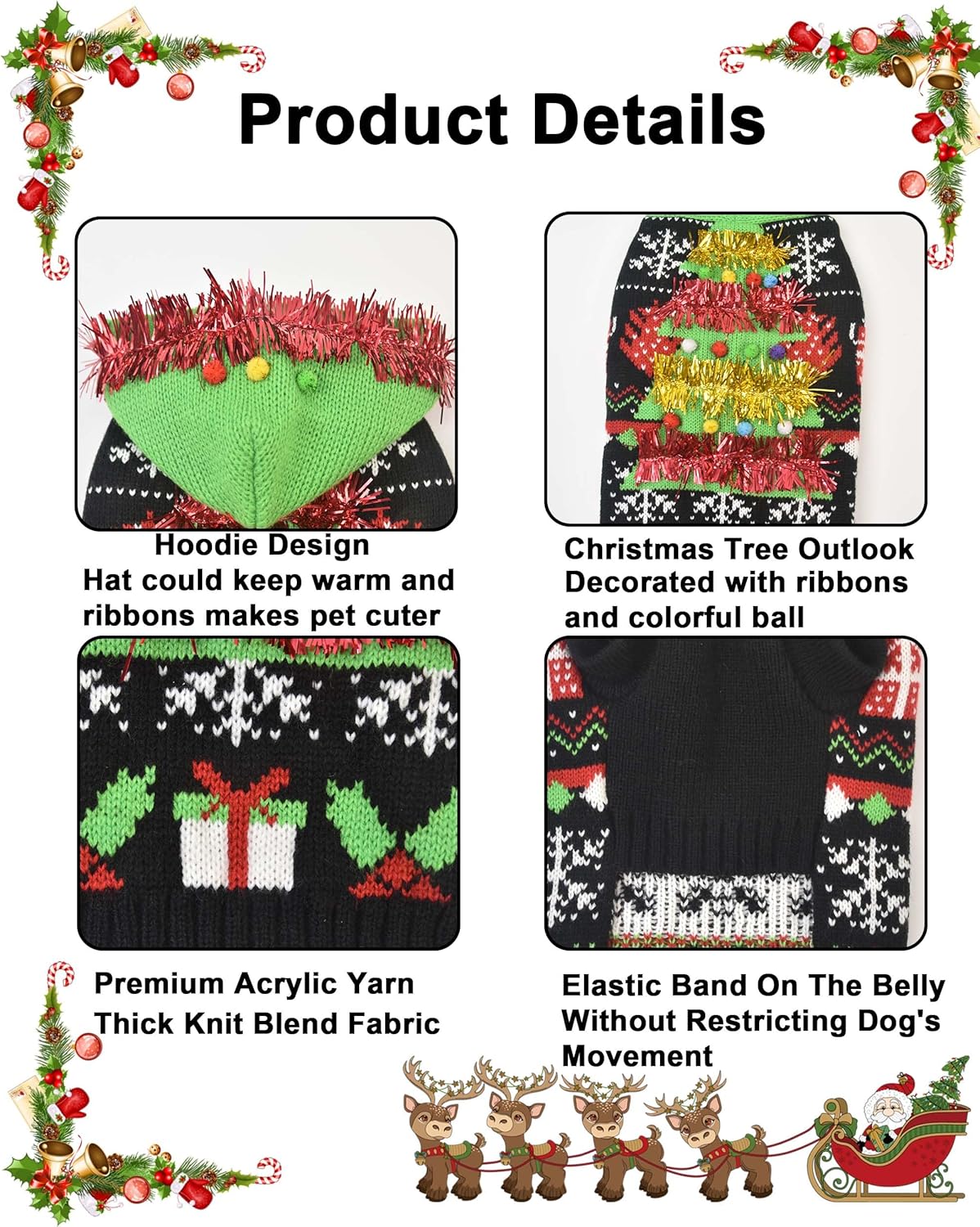 Ugly Dog Christmas Sweater Hoodie,Pet Christmas Tree Costume Holiday Outfits for Small Large Dogs,Cat Sweater-Shirt Hoodie Clothes for Chihuahua Bulldog Labrador,3XL