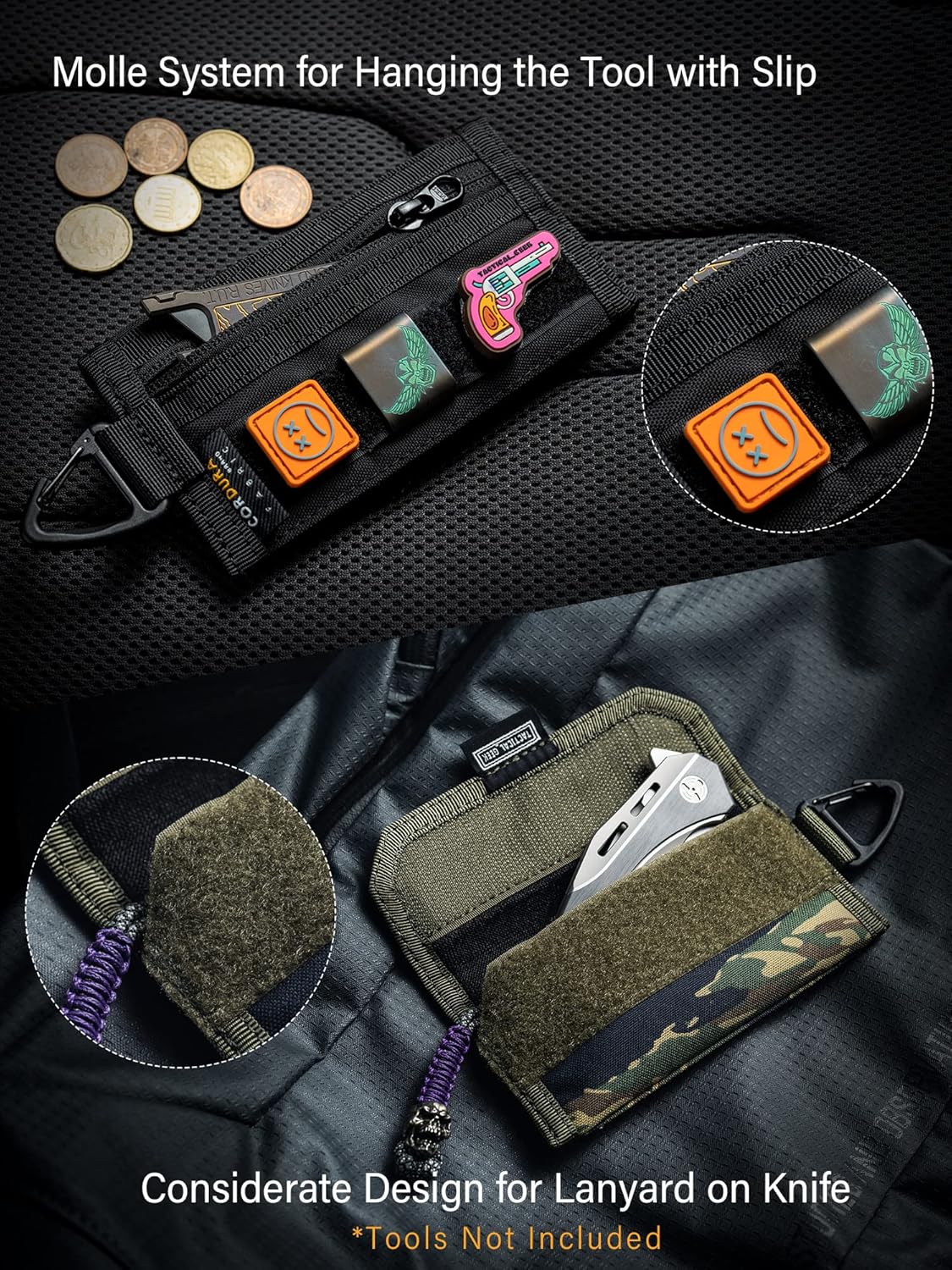 TACTICAL GEEK Storage A2 M EDC Pouch Organizer, Nylon Coin Purse, Multi-Purpose Storage Pocket, Multitools Small Pocket Organizer for Men, Compact Gadget Pouch for Daily Carry Camouflage - Image 5