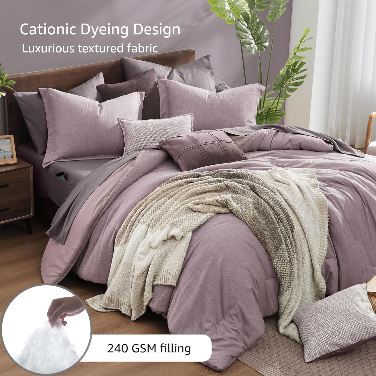 Monbix Full Size Comforter Set, Lilac Bedding Comforter for Full Size Bed Set Reversible, Bedding Sets Full 7 Pieces, Cationic Dyeing Bed in a Bag with Comforter, Sheets, Pillowcases & Shams thumbnail
