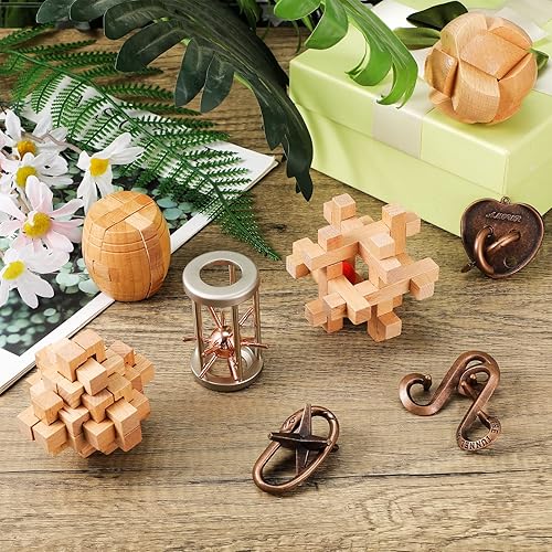 Miniatura 5 de 8 piezas de rompecabezas para el cerebro de madera rompecabezas de madera y metal rompecabezas de madera y metal juguetes educativos de coeficiente