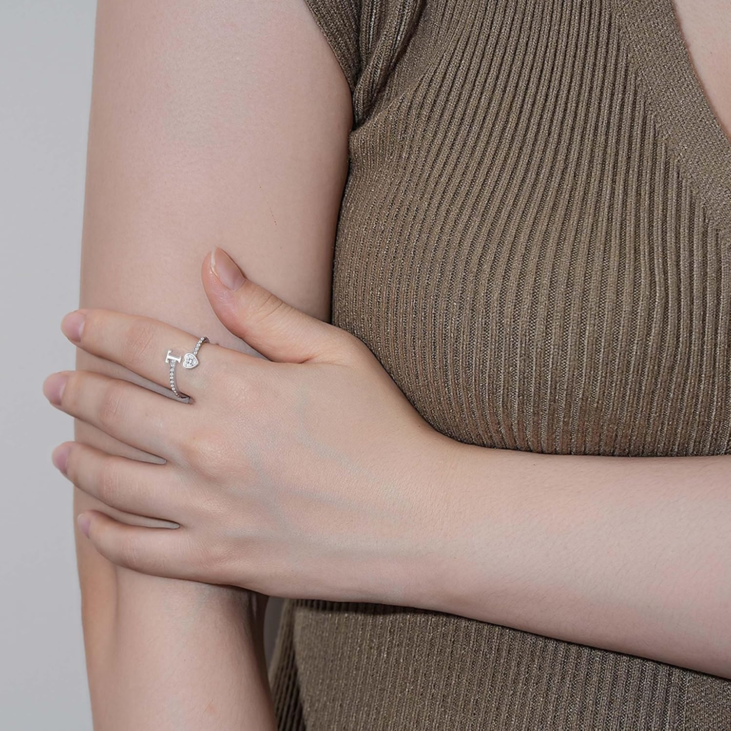 Step Forward 925 Sterling Silver Adjustable Initial Ring for Women | Non Tarnish Letter Rings for Lady | Alphabet Heart Thumb Rings | Capital Letter Jewelry Gifts