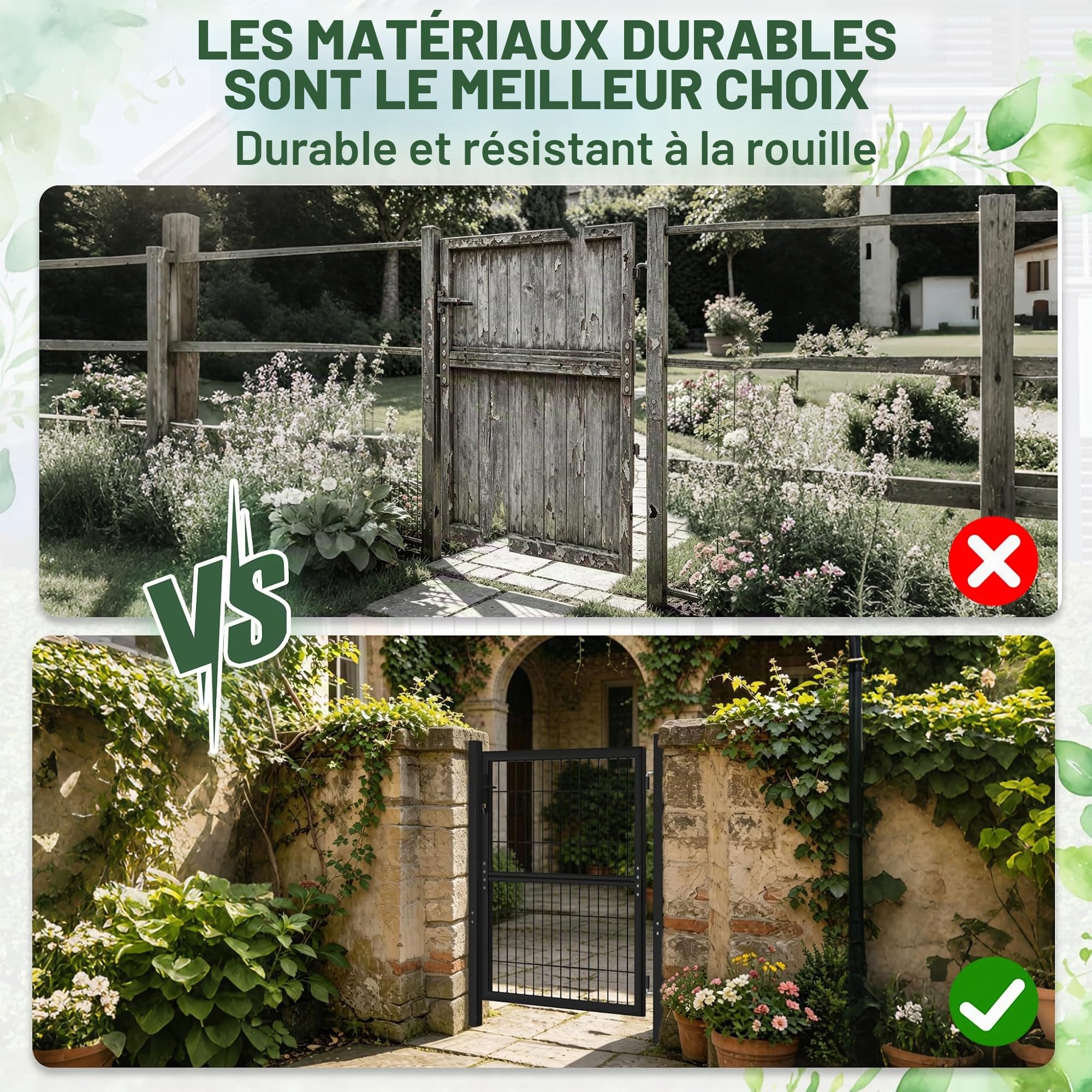 YRHome Portillon de Jardin Grillagé en Acier Anthracite, Porte de Clôture Extérieur pour Cour, Treillis Métallique avec Poignée de Serrure et Clés - 150 x 100 cm