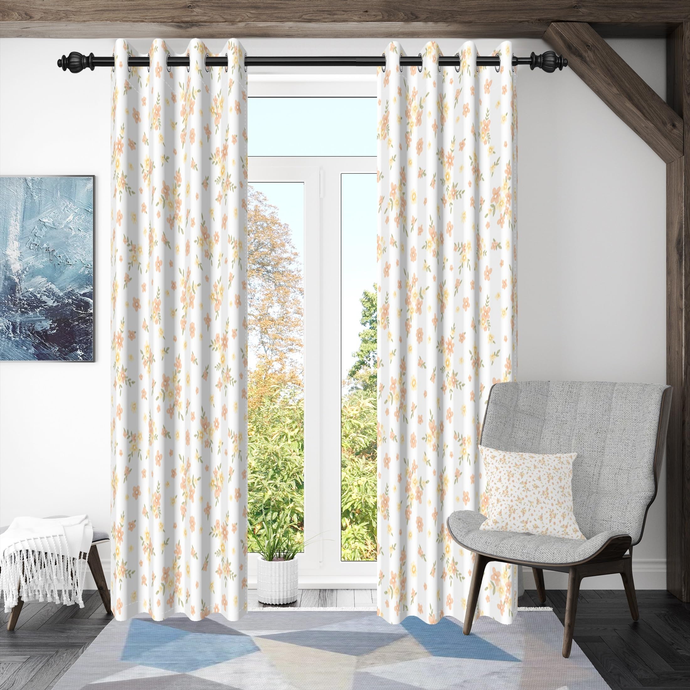 Tende Floreali Vintage Rosa 53x150 Cm – 2 Pannelli, Tessuto Poliestere, Oscuranti 50-70%, Per Cucina, Soggiorno E Camera Da Letto