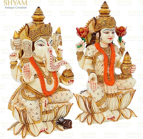 Miniatura 3 de Gran par de estatua de Lakshmi Ganesh Laxmi Ganesh murti para Diwali pujan Laxmi Ganesha Idols escultura