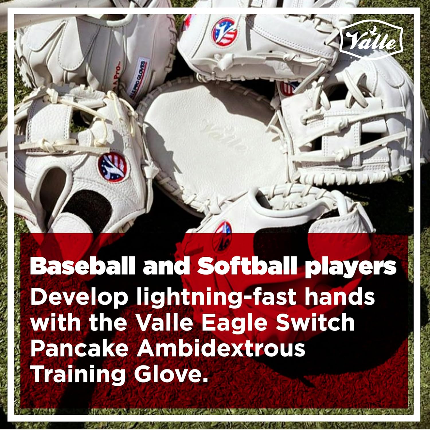Valle Eagle Switch Ambidextrous Pancake Baseball and Softball Training Glove - Flat & Soft Leather Fielding Gear for Left & Right Handed Players
