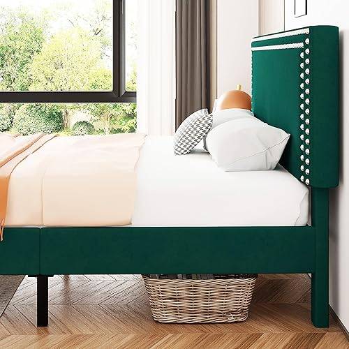 Miniatura 82 de VECELO Base de cama de tamaño matrimonial con cabecera tapizada ajustable, plataforma de listones de madera, diseño sin ruido, fácil montaje Negro