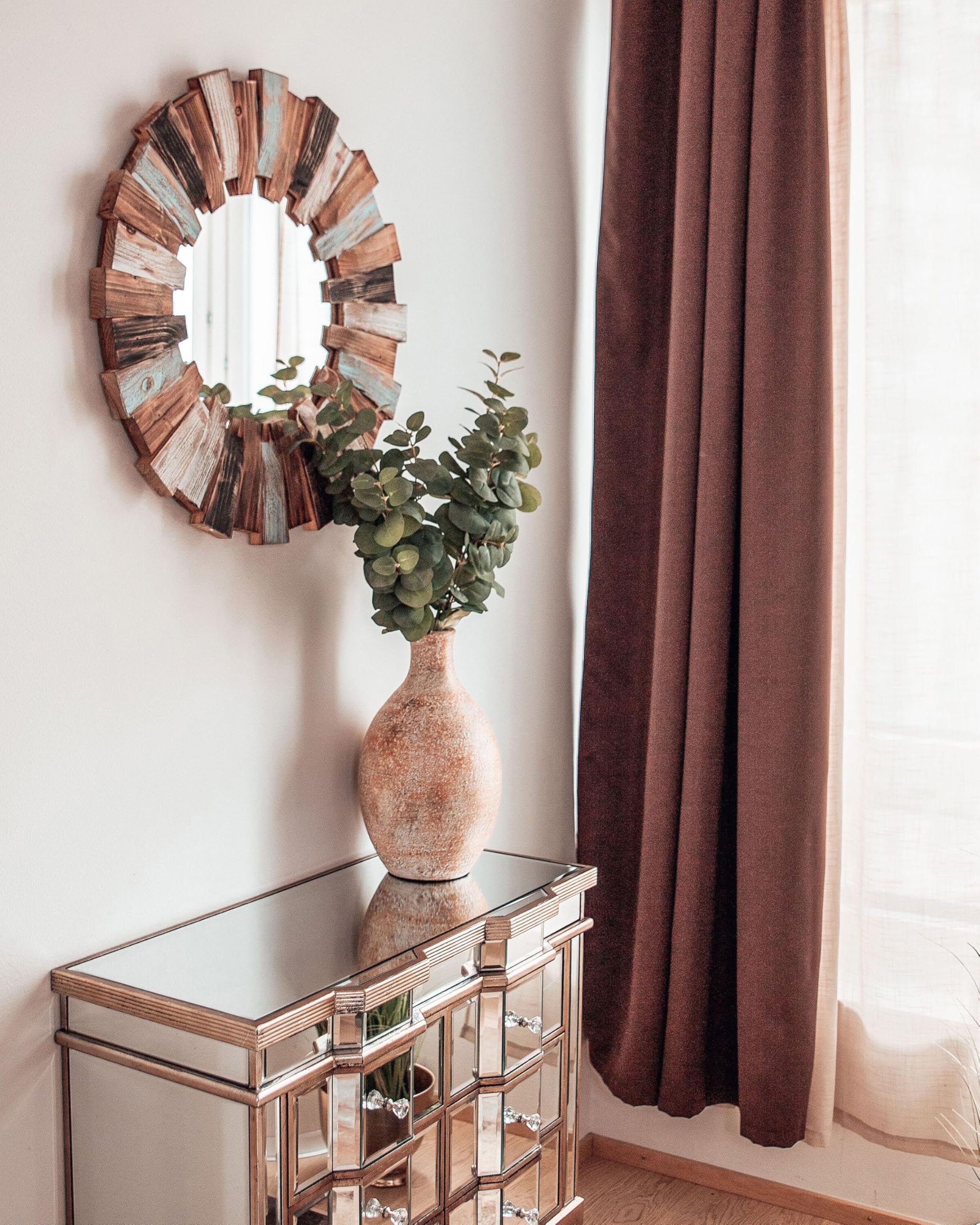 Beliani Specchio decorativo parete moderno rotondo 66 cm mano legno chiaro