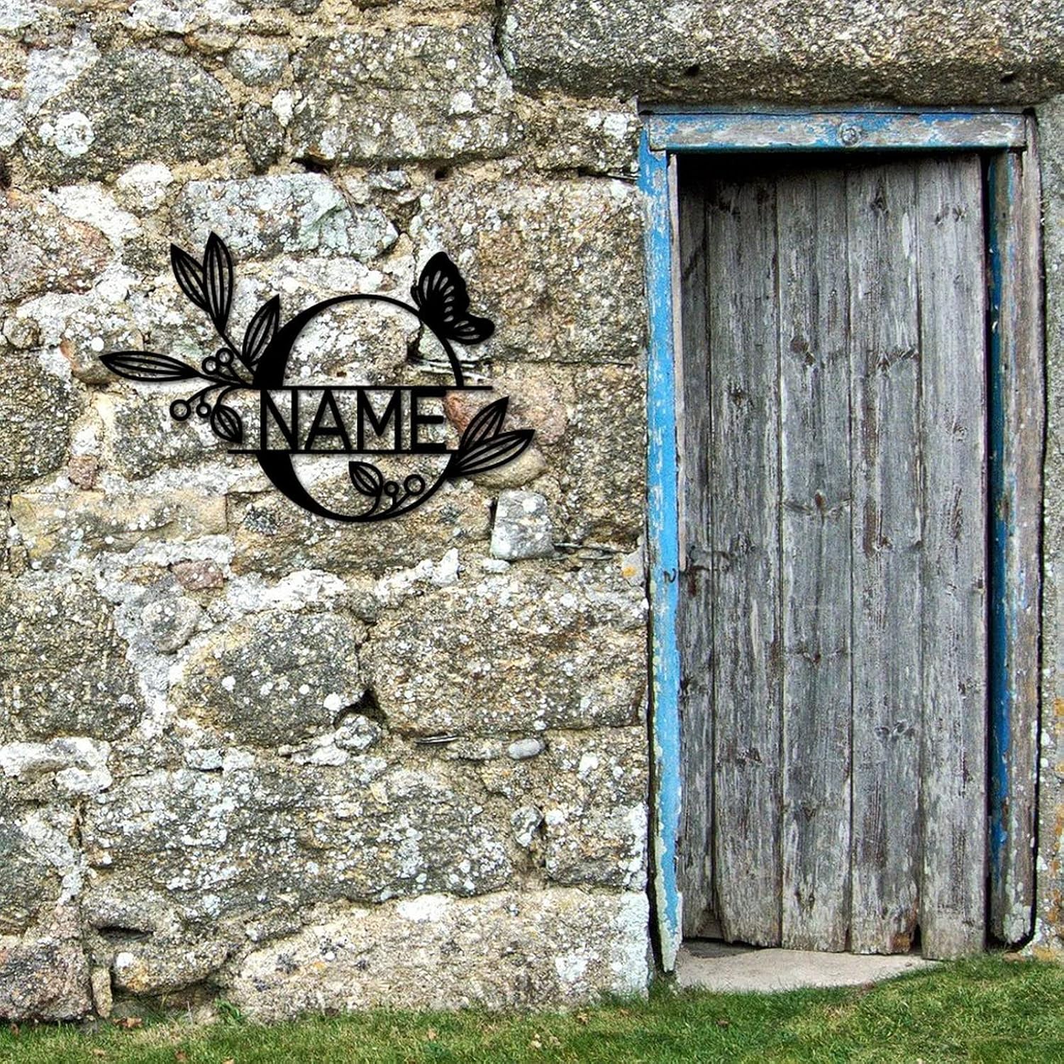 Last Name Sign Butterfly Monogram Alphabet O Customized Monogram Letter Aluminum Plaque Indoor Outdoor Vintage Bright Easy Install Housewarming Gifts Happy Black 24inch