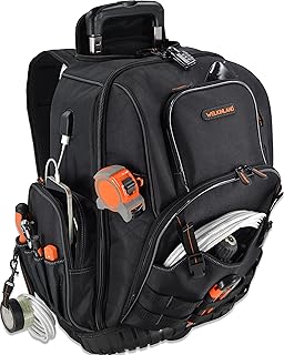 72 Pocket Rolling Tool Backpack Large Electrician Bag for Men, Black, Orange (Black W/ Orange), L