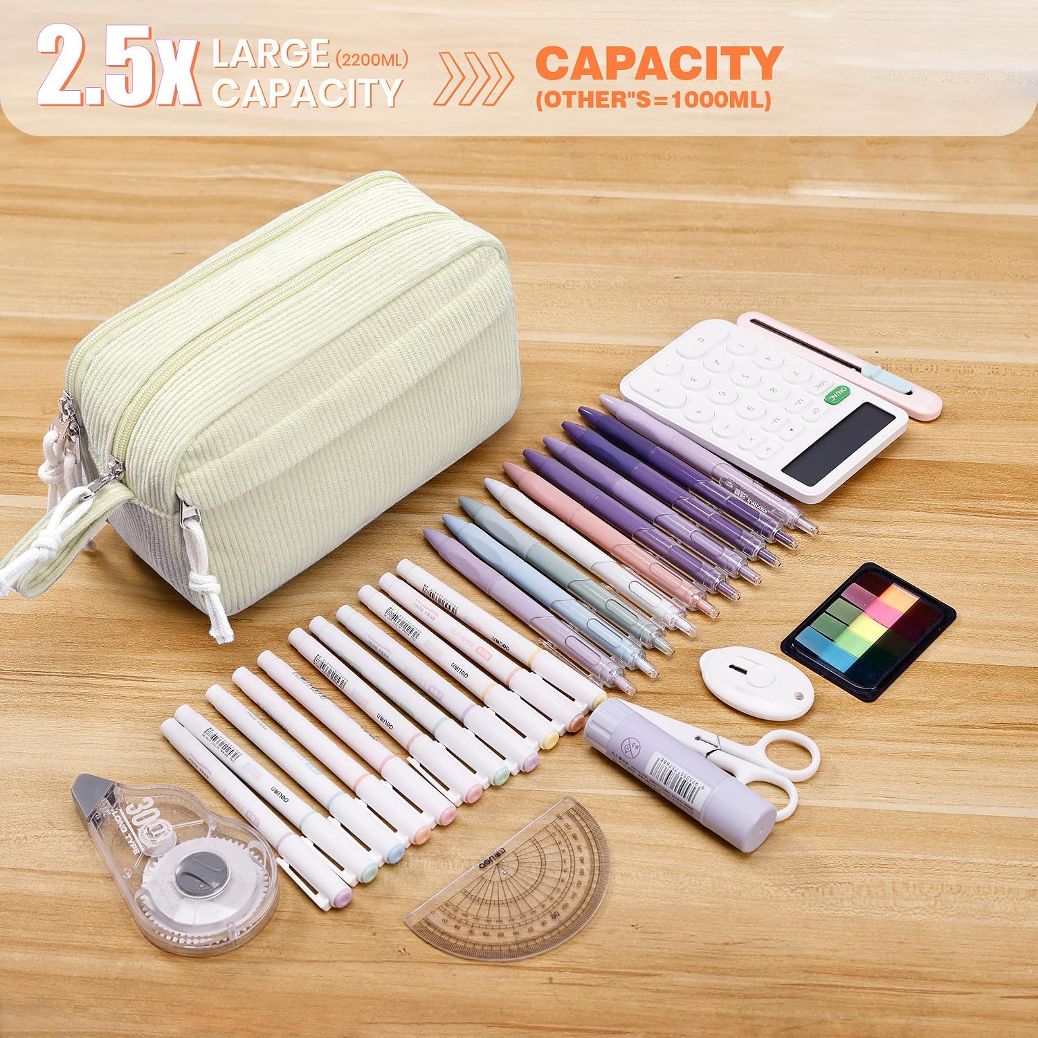 Big Capacity Pencil case,Soft Corduroy Pencil Bag with 3 Compartment,Pencil Pouch School Supplies Cute Pencil Box Pencil Bag for Teen Girls Boys College thumbnail