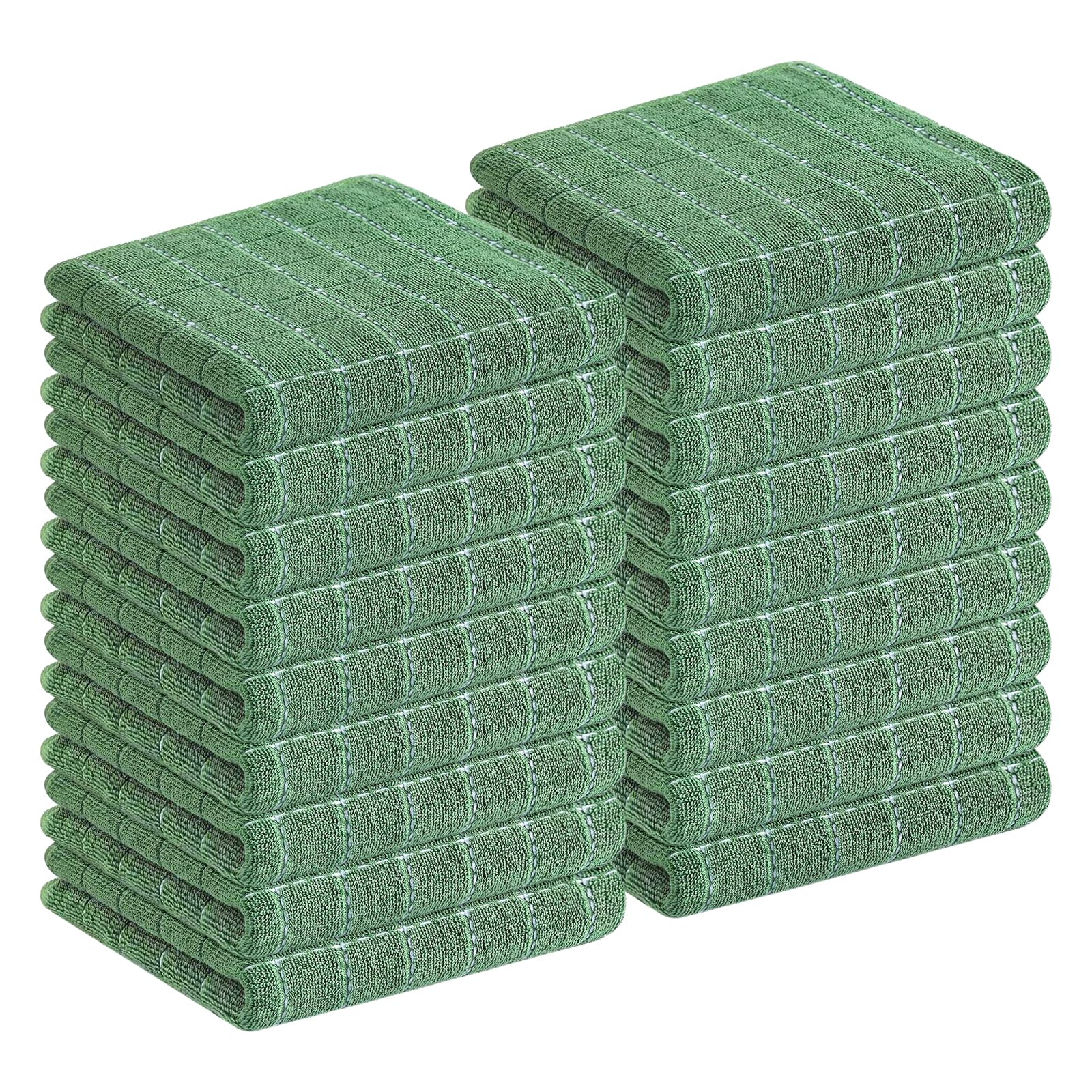 Homaxy 100% Cotton Terry Kitchen Towels, 18 Pack, Grass Green | Ultra Soft and Absorbent Dish Towels for Kitchen, Suitable for Drying and Washing Dishes