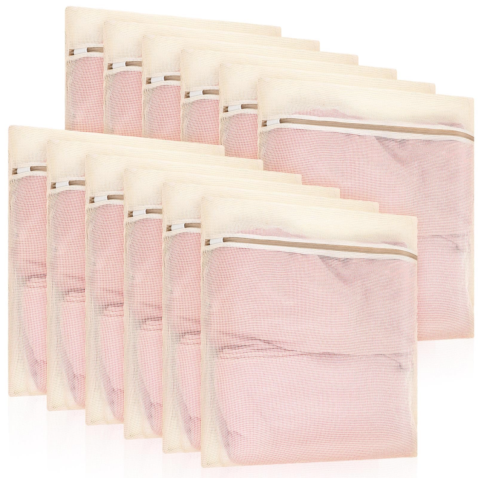 Reallnaive 12 Pcs Large Organic Cotton Mesh Laundry Bags Breathable Mesh Machine Washing Bag for Delicates Lingerie Garments Pants Shoes Travel Storage(19.7 x 23.6 Inch)