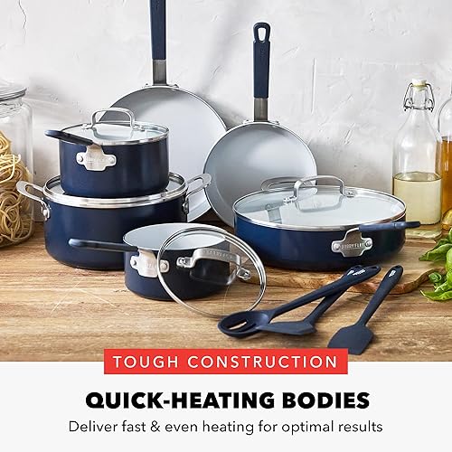 Miniatura 5 de GreenPan x Bobby Flay - Juego de ollas y sartenes antiadherentes de 13 piezas, cerámica de diamante sin PFAS, apto para inducción, fácil de limpiar,