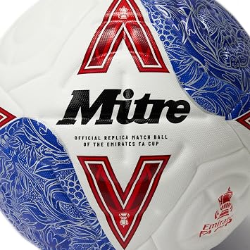Mitre Match FA Cup Football | Soccer Ball | Training Equipment | Match Ball, White/Blue/Red, 5 UK