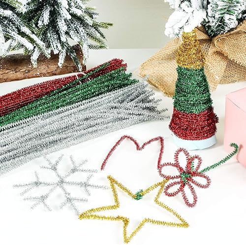 Miniatura 4 de WILLBOND 400 limpiapipas navideños, tallos de felpilla con purpurina, tallos de felpilla para arte creativo, decoración de Navidad, 12 pulgadas,