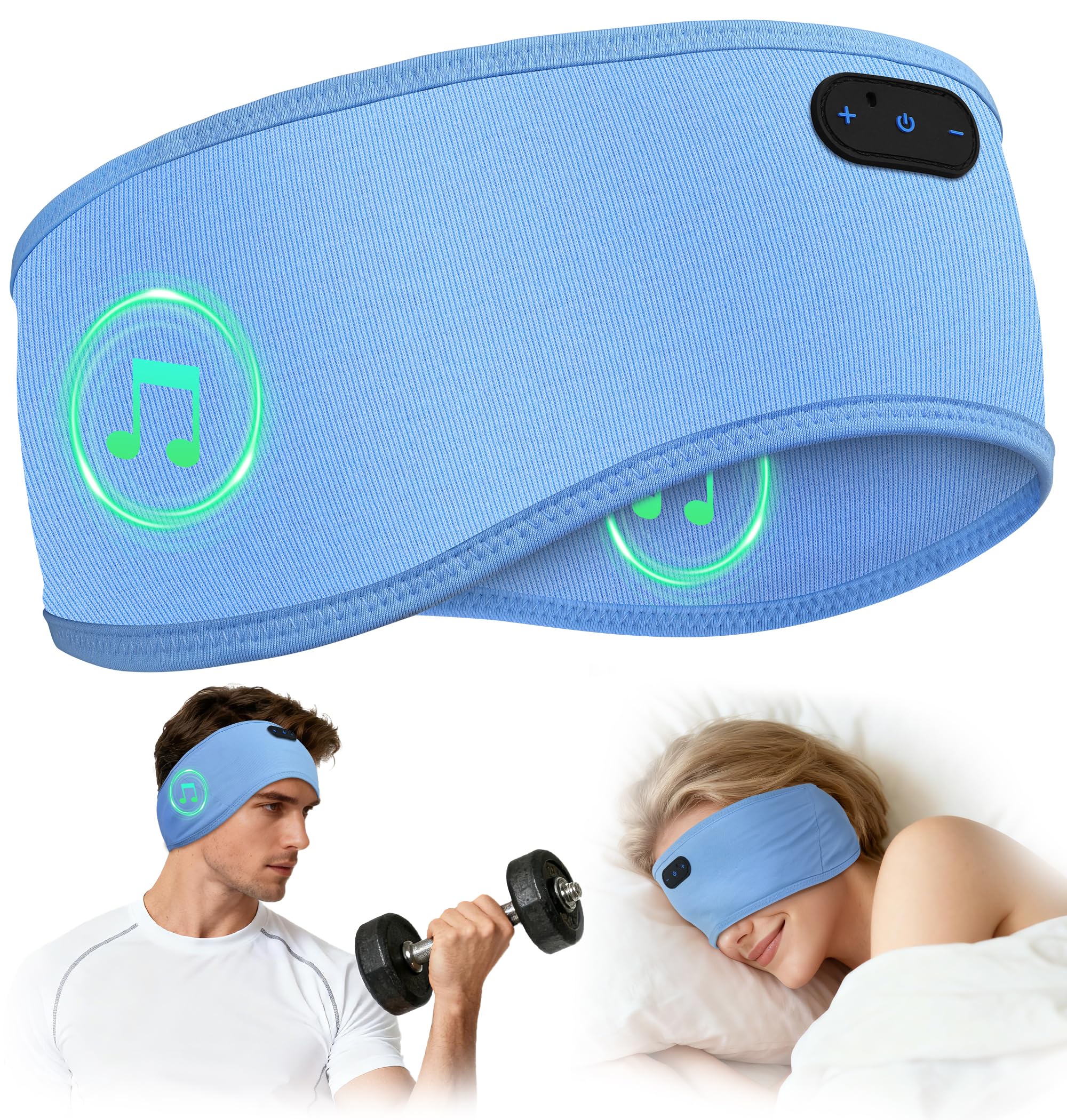 MUSICOZY Schlafkopfhörer Stirnband Bluetooth,Verbessert Kopfhörer Stirnband aus hautfreundlicher Bambusviskose für Schlafen & Sport, kabellose Kopfhörer zum Schlafen für Männer Frauen