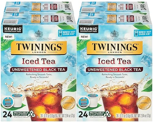 Twinings Cápsulas K-Cup de té negro sin azúcar para Keurig, cafeína, refrescante, suave, té negro, 24 unidades (paquete de 4)