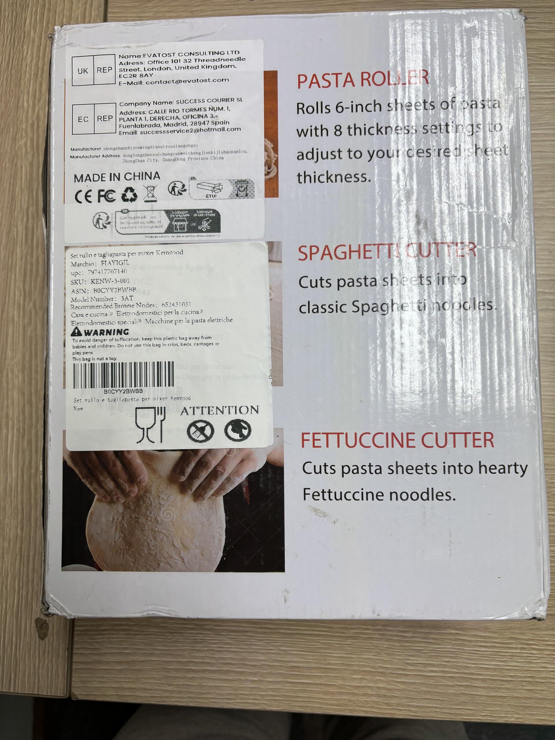 Nudelaufsatz für Kenwood Standmixer, inklusive Nudelblattwalze Spaghettischneider und Fettuccinischneider Nudelmaschine mit 8 Drehknopf zur Einstellung, für Kenwood Pasta Maker Zubehör