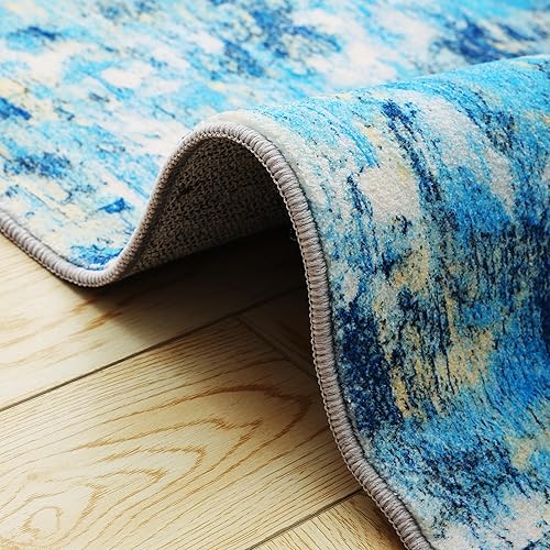 Miniatura 6 de Carvapet Alfombra moderna lavable de 4 x 6 pies, alfombra abstracta ultra delgada con parte trasera de goma, antideslizante para interiores,