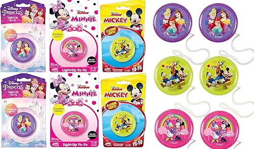 Disney Light Up YoYo Disney Mickey Mouse, Minnie Mouse & Princess Styles Toys (6 unidades de estilo surtido) Juguetes para ansiedad para niños Yoyo
