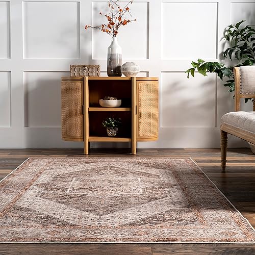 Miniatura 9 de nuLOOM Sanna Distressed Medallion Alfombra lavable a máquina, 4 x 6 pies,