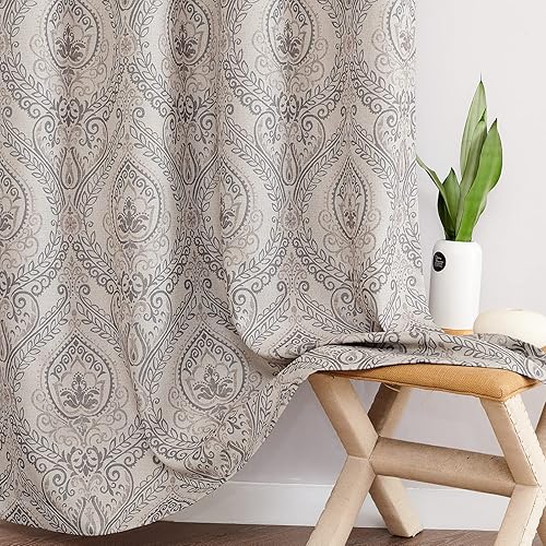 Miniatura 9 de jinchan - Cortinas texturizadas de lino para sala de estar, oscurecimiento, 63 pulgadas de largo, de medallón, para dormitorio, con patrón de