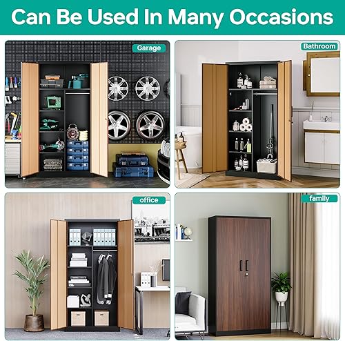 Miniatura 4 de Gabinete de Armario de Metal con Cerradura, Armario de 72" con Barra Colgante, Casillero de Almacenamiento con Cerradura, Gabinete de Almacenamiento