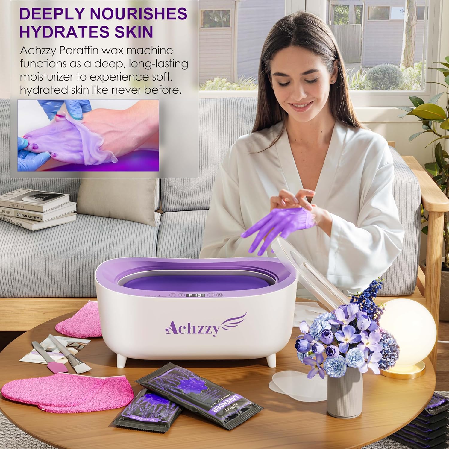 Achzzy Paraffin Wax Machine for Hands and Feet, 5000ml Professional Wax Warmer with Temperature Control, Smart Heating, Stainless Steel Inner Pot, Moisturizing Hot Wax Bath with Refills for Skincare
