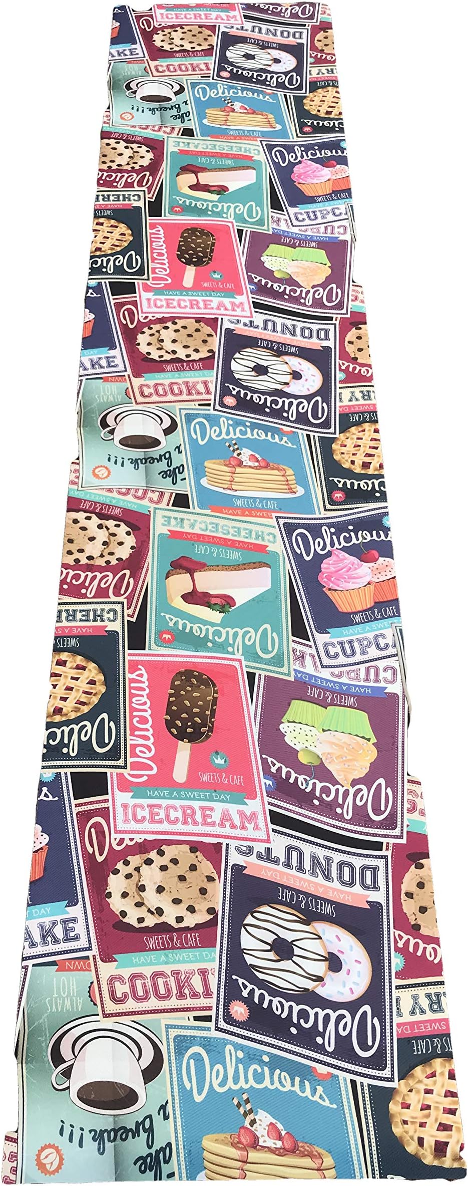 Kitchen Tablecloth with Coffee / Ice Cream / Cookies Design Non-Slip Surface Machine-Washable Made in Italy 52 x 240 cm