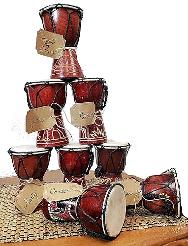 Miniatura 6 de Djembe Drum Carved Bongo música de inspiración africana también una idea única para regalar. Carver Abstract Elephant Giraffe Turtle.