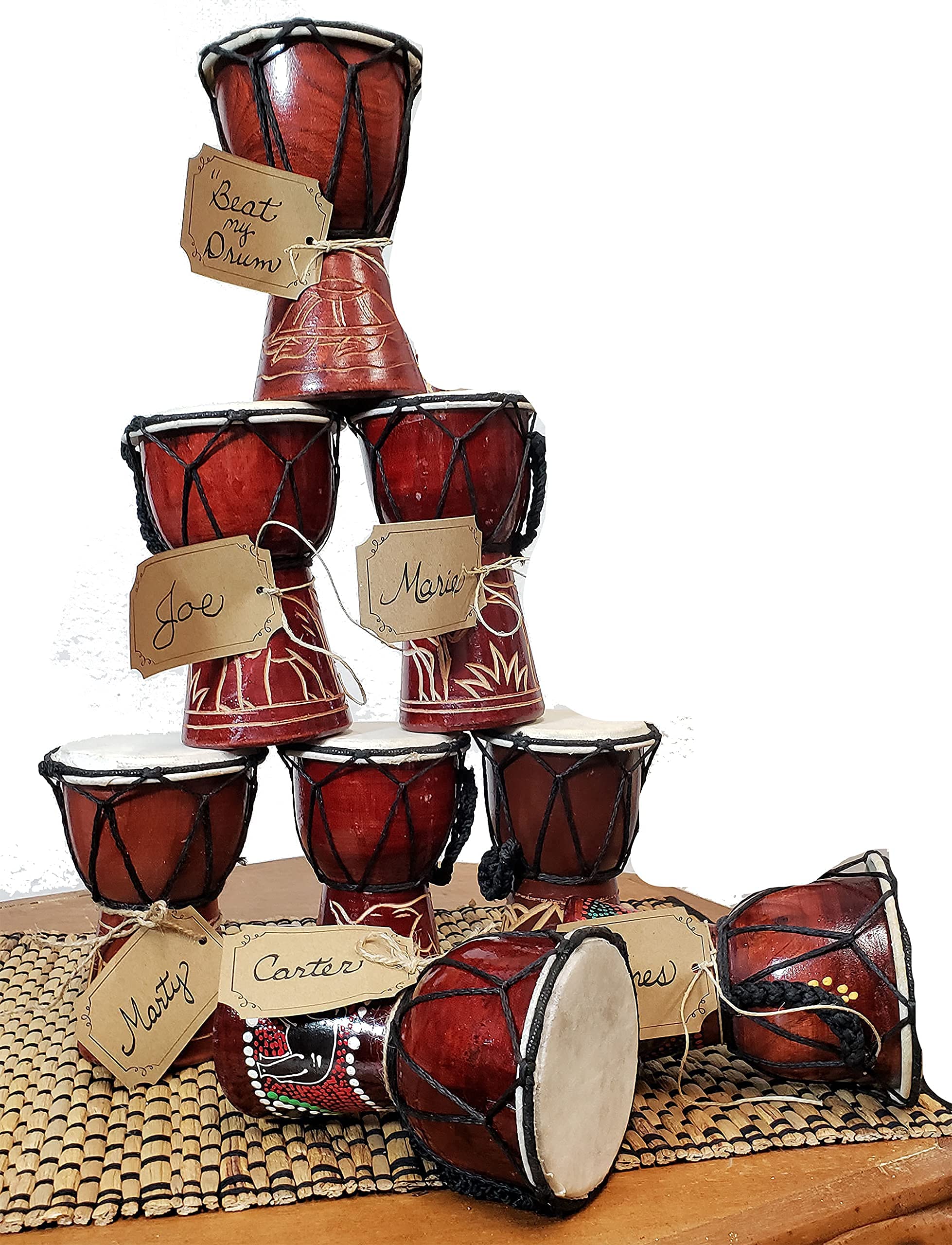 Djembe Drum Carved Bongo African inspired music also a unique gifting idea. Carver Abstract Elephant Giraffe Turtle. (6 Inch, Abstract)