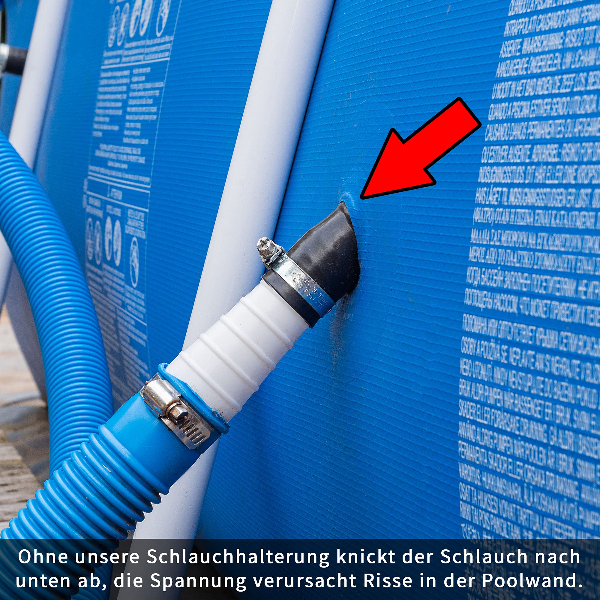 2 supports de tuyau de piscine de 26 mm à 38 mm - Protection anti-torsion en acier inoxydable pour piscines Intex et Bestway
