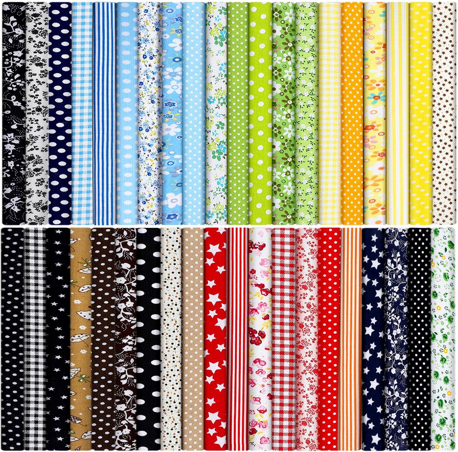 Tegeme 40 Pcs 10 x 10 Inches Cotton Fabric Bundle Squares Precut Fabric Squares Multi Color Floral Fat Squares Sheets for Kids DIY Craft Quilting Sewing (Simple Patterns)