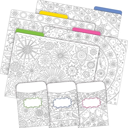 Barker Creek Juego de carpeta de archivos y bolsillo para biblioteca, Color Me! in My Garden, 12 carpetas de archivos impresas en stock de 14 puntos