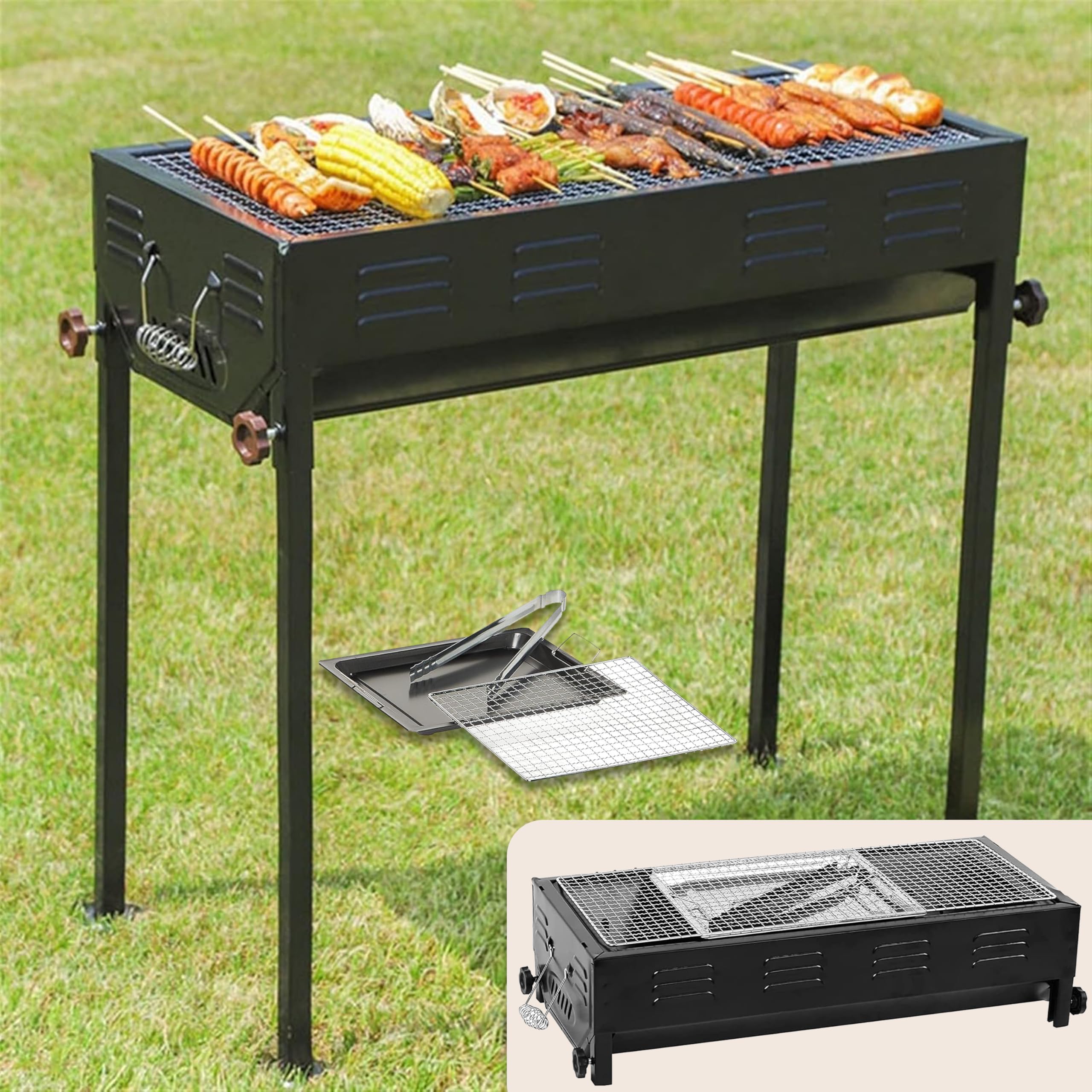 Toshionics Foldable Charcoal Grill, Portable BBQ Grill Station with Stainless Steel Grid, Easy Assembly, Durable Heat Resistant, Ideal for Outdoor Cooking, Camping, Picnics, Backyard Parties (Medium)