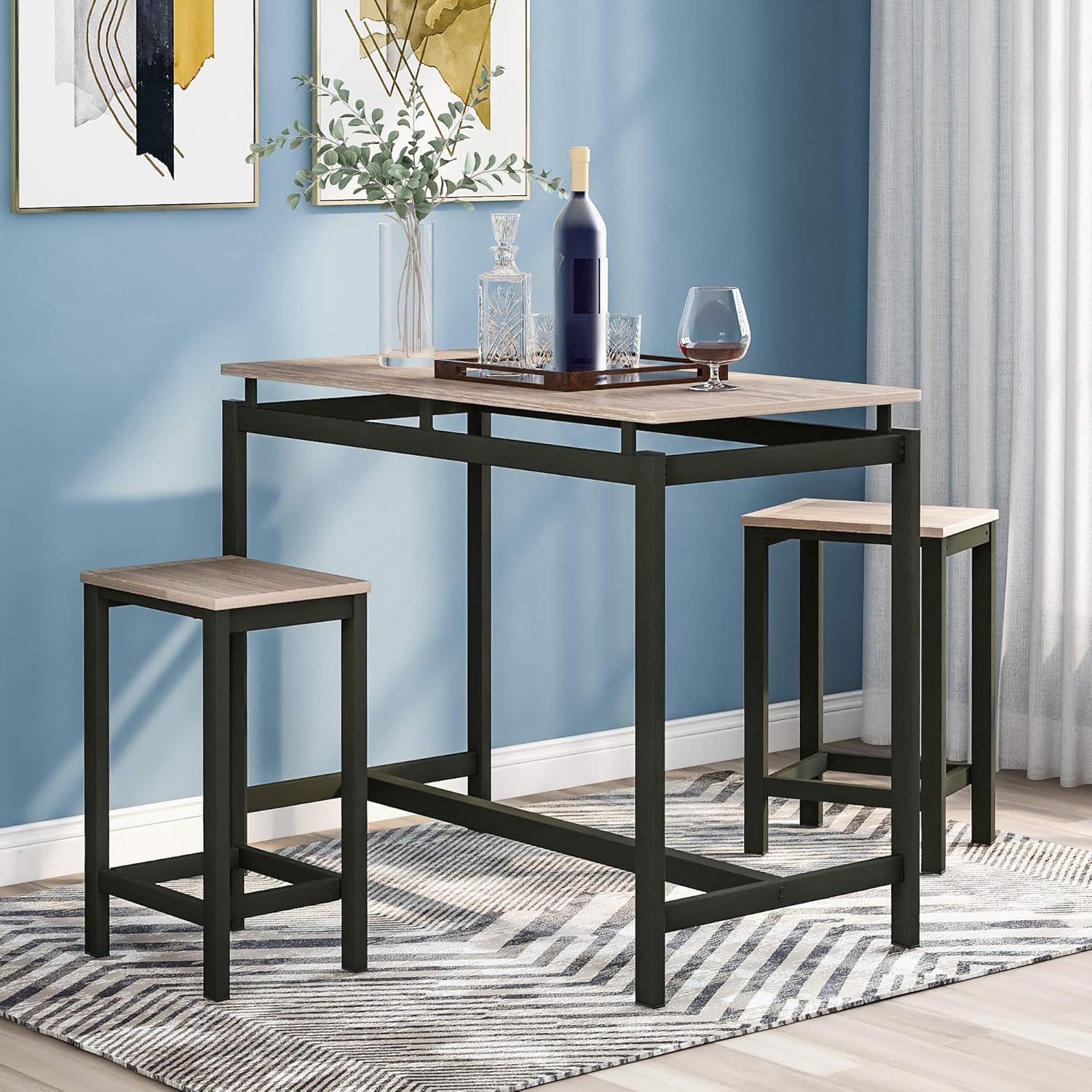 HOOSENG 3 Piece Dining Table Set, Industrial Bar Table Set Kitchen