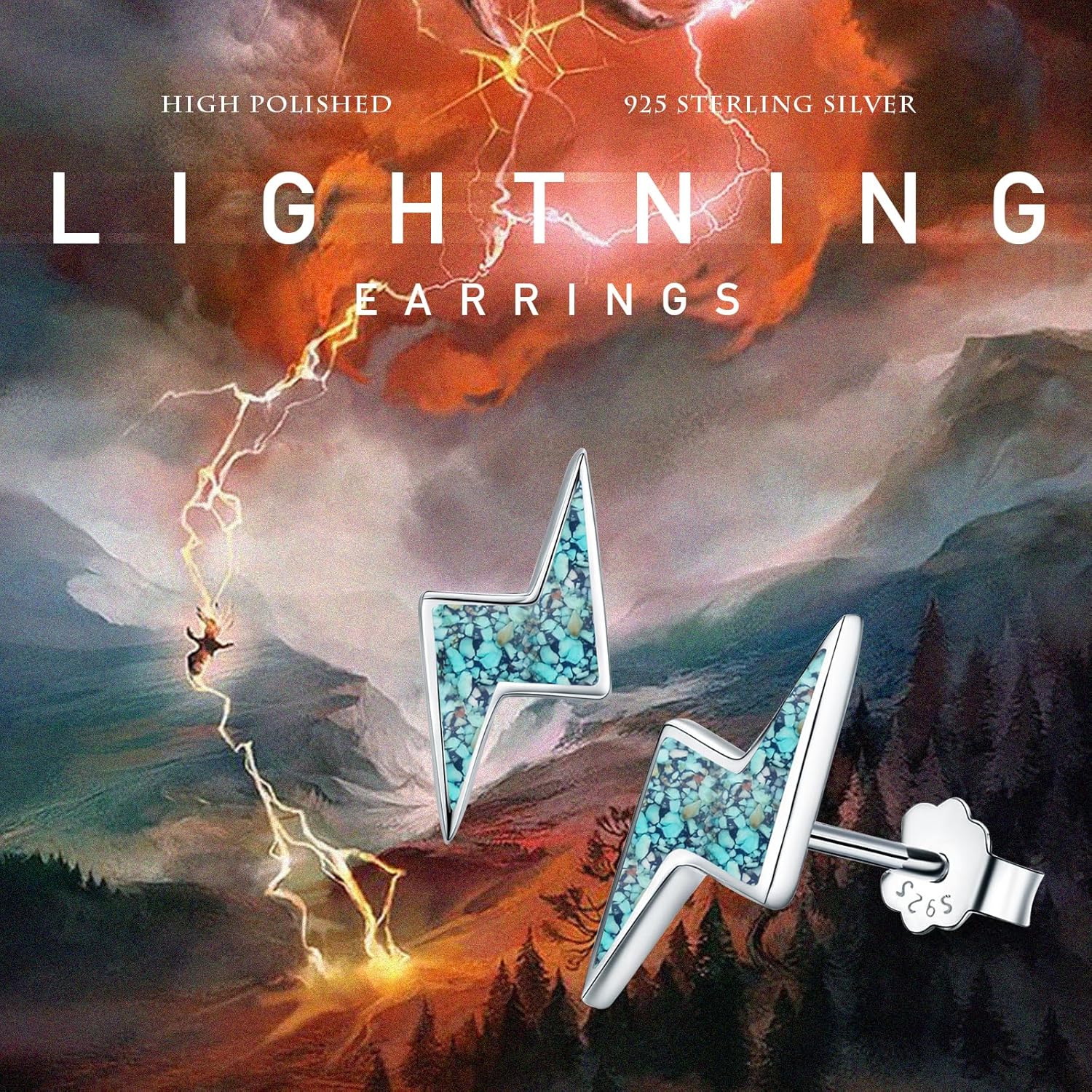 Lightning Bolt Earrings Sterling Silver Fire Opal Hypoallergenic Small Stud Earrings Thunder Flash Hoop Earrings Jewelry Birthday Gifts for Women