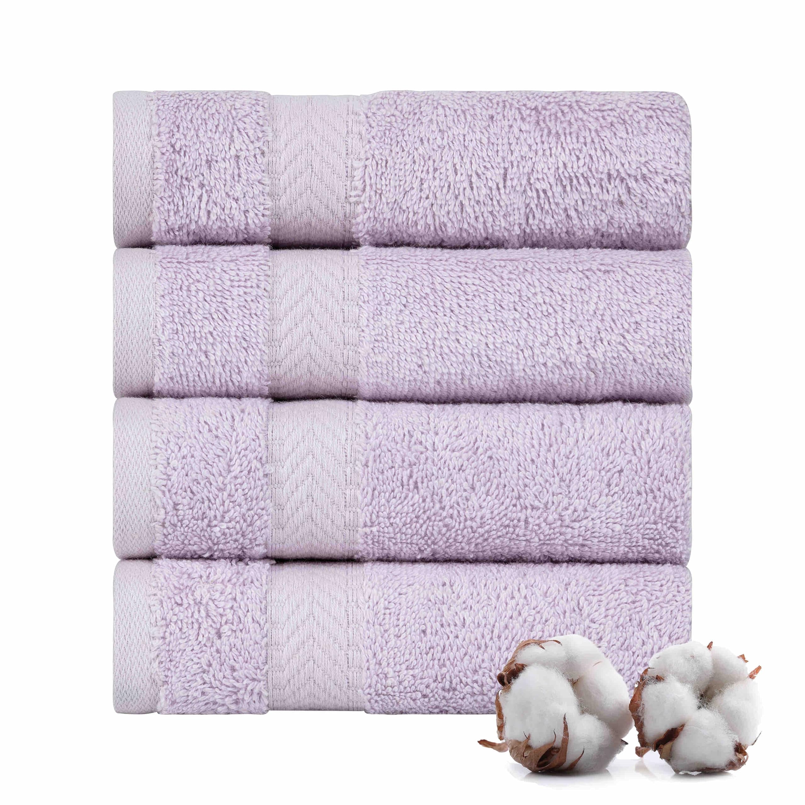 TEXTILOM100% Turkish Cotton 4 Piece Luxury Washcloth Towel Set for Bathroom, Super Soft & Highly Absorbent & Quick Dry for Face and Hand- Lilac