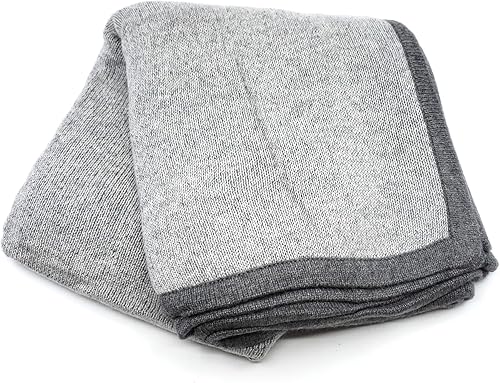 Manta de viaje de punto 100 cachemira de lujo hecha a mano en Nepal gris oscuro con borde carbón