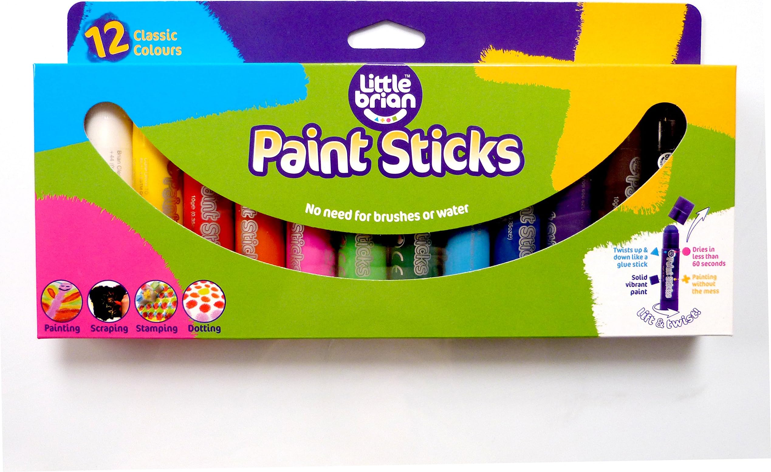 Little Brian Paint Sticks Classic Metallic Dayglo Assorted Mini Fabric Chalk (Classic Colours 12 Assorted)
