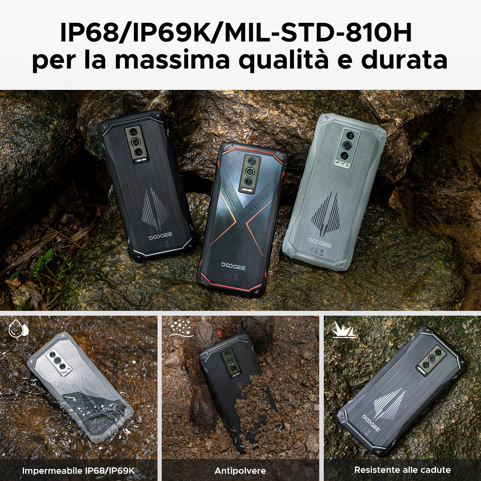 Blade10 Pro Energy Rugged Smartphone, 50MP+8MP, 32GB+256GB Telefono Indistruttibile, Android 15, 90Hz 6.56" HD+IPS, 6150mAh,Triple Card Slot,Fingerprint ID/Face Unlock/NFC- Rosso