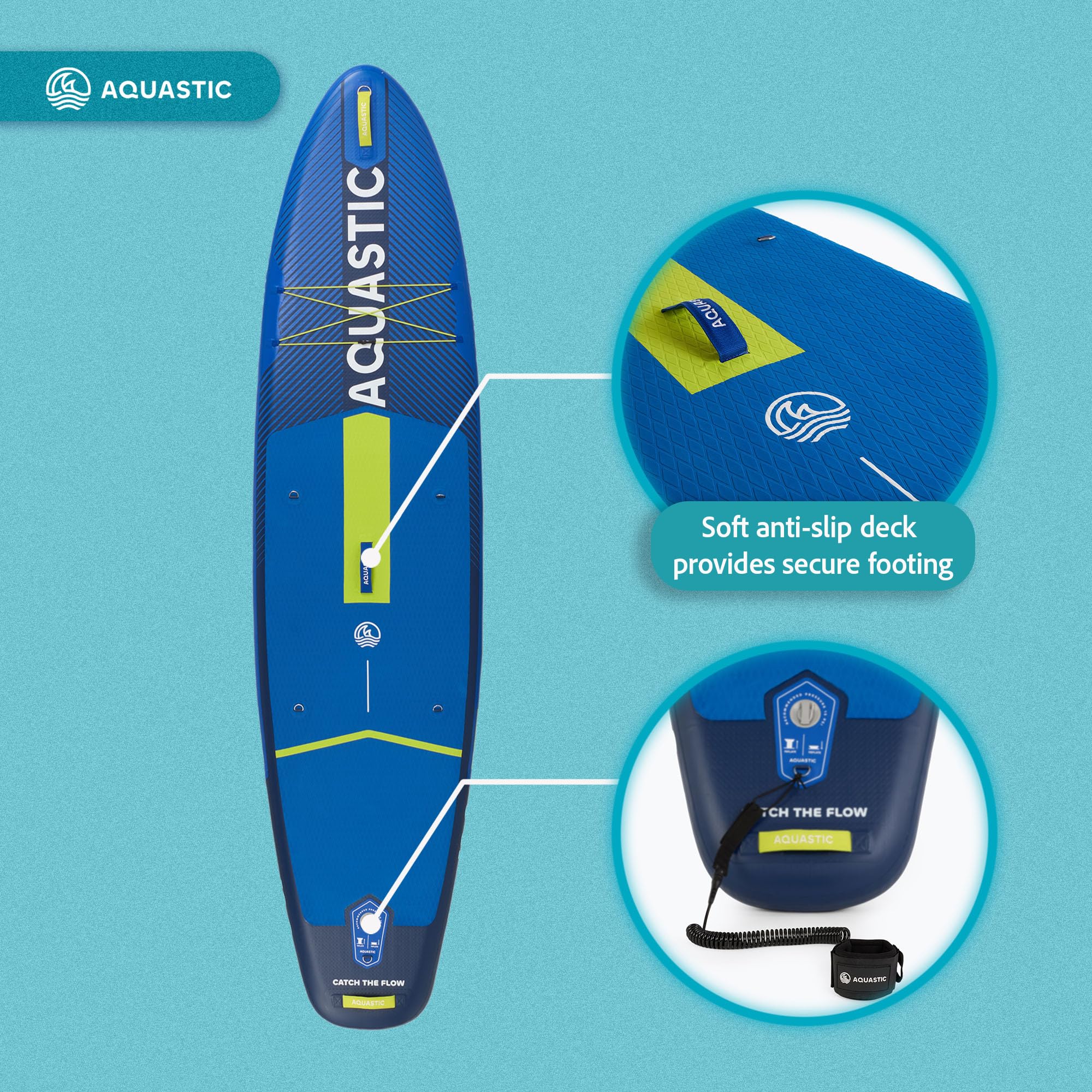 AQUASTIC Paddleboard Perth 10'8″ – zestaw SUP z plecakiem 42 × 23 × 92 cm, 3 uchwytami, siedziskiem kajakowym, 3 mm pianki EVA, balastem 9", 300 cm leash i zestawem naprawczym
