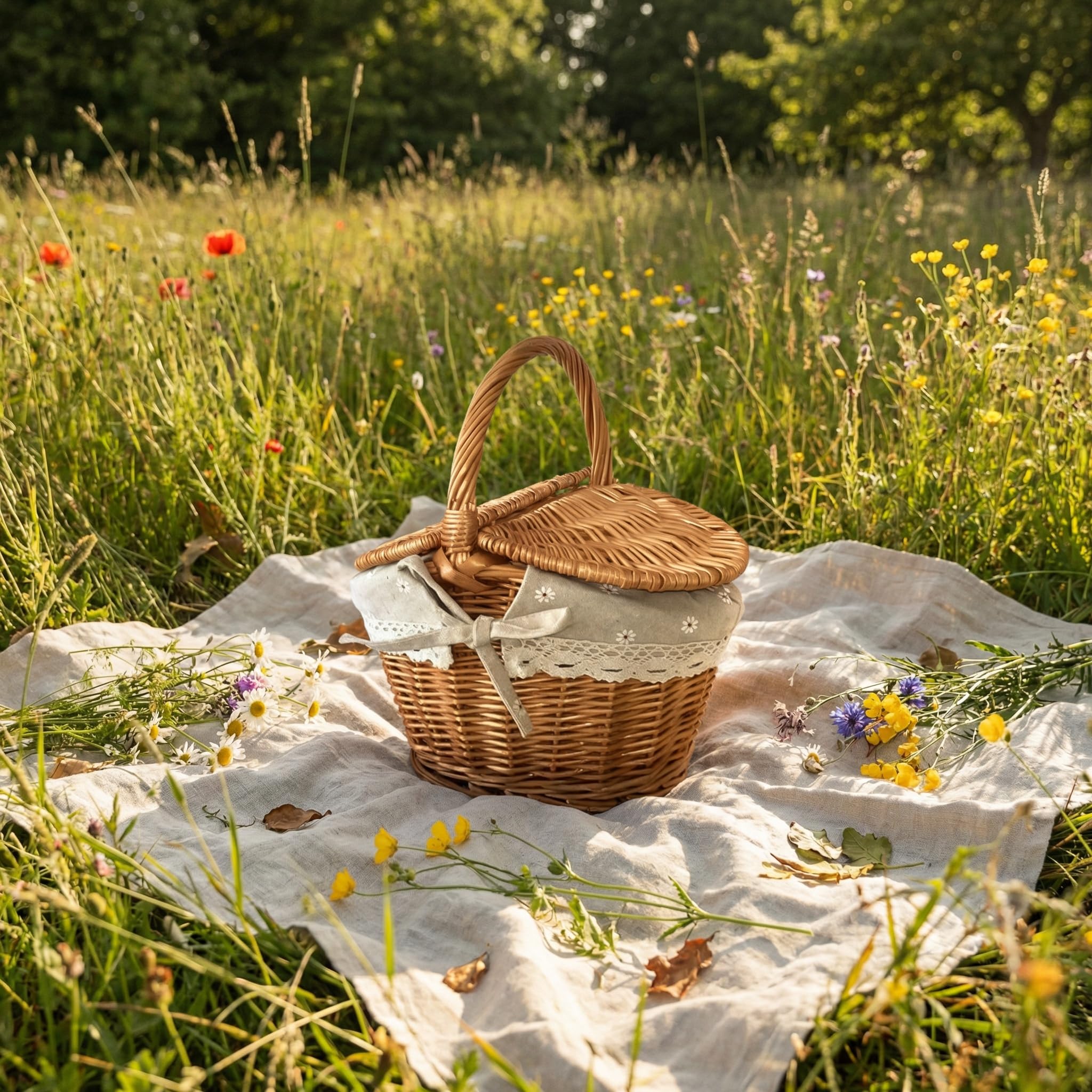 Handgefertigter Picknickkorb Aus Weide Mit Doppeldeckel Und Griff – Kreativer Aufbewahrungskorb Für Camping, Obst Und Snacks – 26 cm X 18 cm X 14 cm