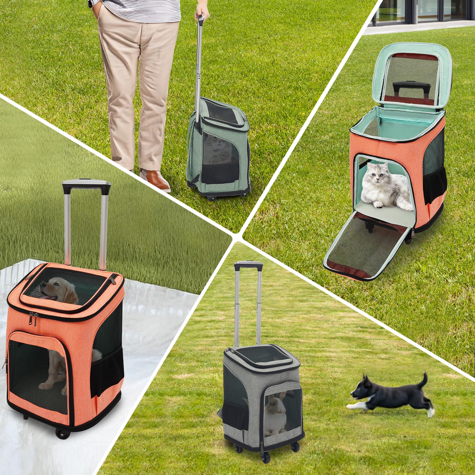 Trasportino pieghevole per cani, 34 x 28 x 44 cm, con tasche, versatile, pieghevole, per viaggi, escursioni, passeggiate, visite turistiche (grigio)