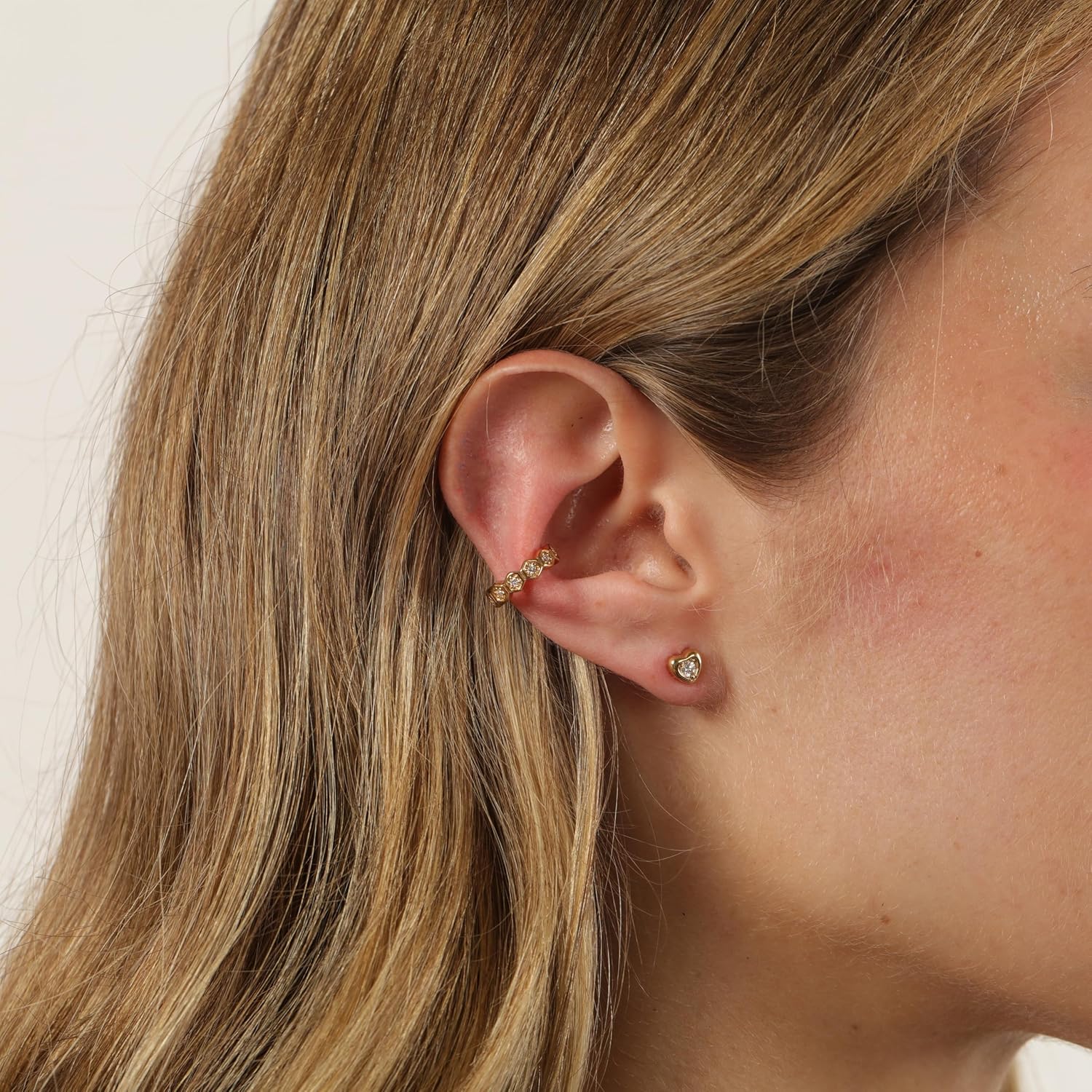 Lavari Jewelers 1/20 Carat Lab Grown Diamond Hexagon Shape Ear Cuff for Women - 18k Yellow Gold Plated 925 Sterling Silver Diamond Ear Wrap for Her - Hypoallergenic Geometric Design Jewelry