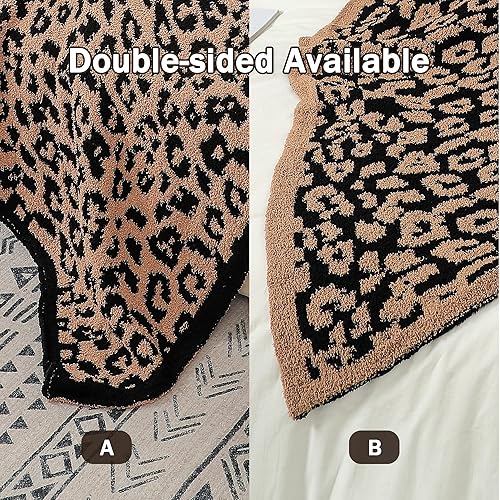 Miniatura 3 de Manta de microfibra tejida con estampado de leopardo suave, acogedora y cálida para el sofá, la cama o para viajar diseño Leopard 51 x 70 pulgadas