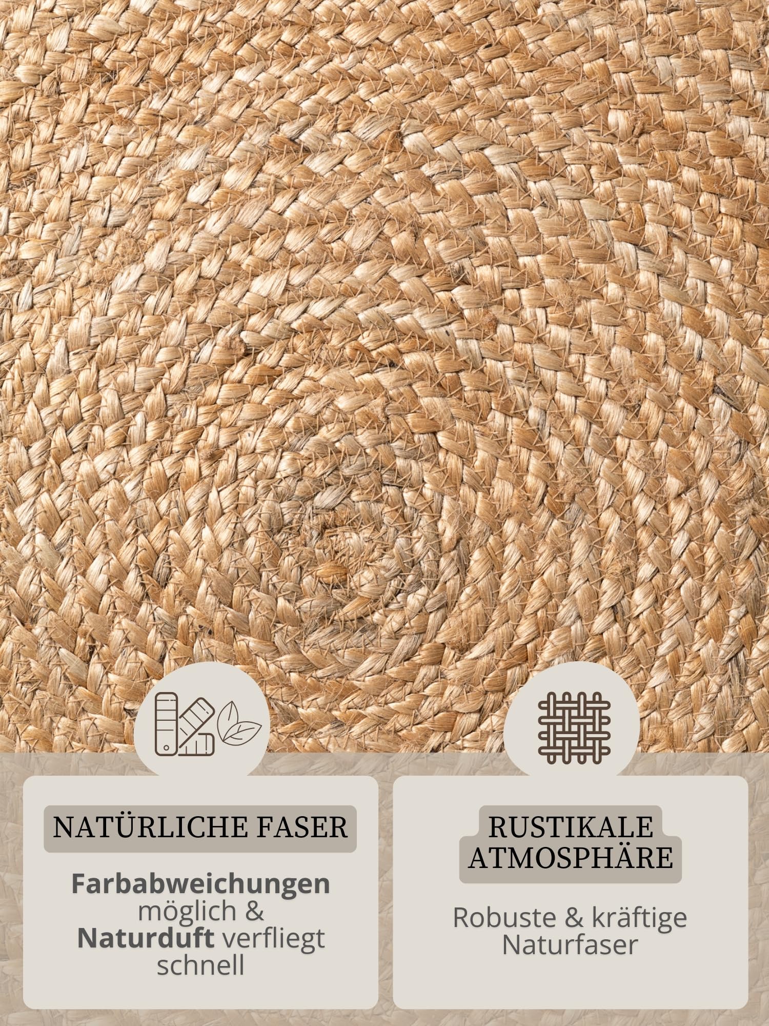 Hanse Home Nuru Juteteppich - Natur Wohnzimmereppich Rund aus 100% Jute, Handgewebt mit Fransen - Robust & Pflegeleicht - Boho Naturfaser Teppich für Wohnzimmer, Schlafzimmer - Natur Gold, Ø150cm
