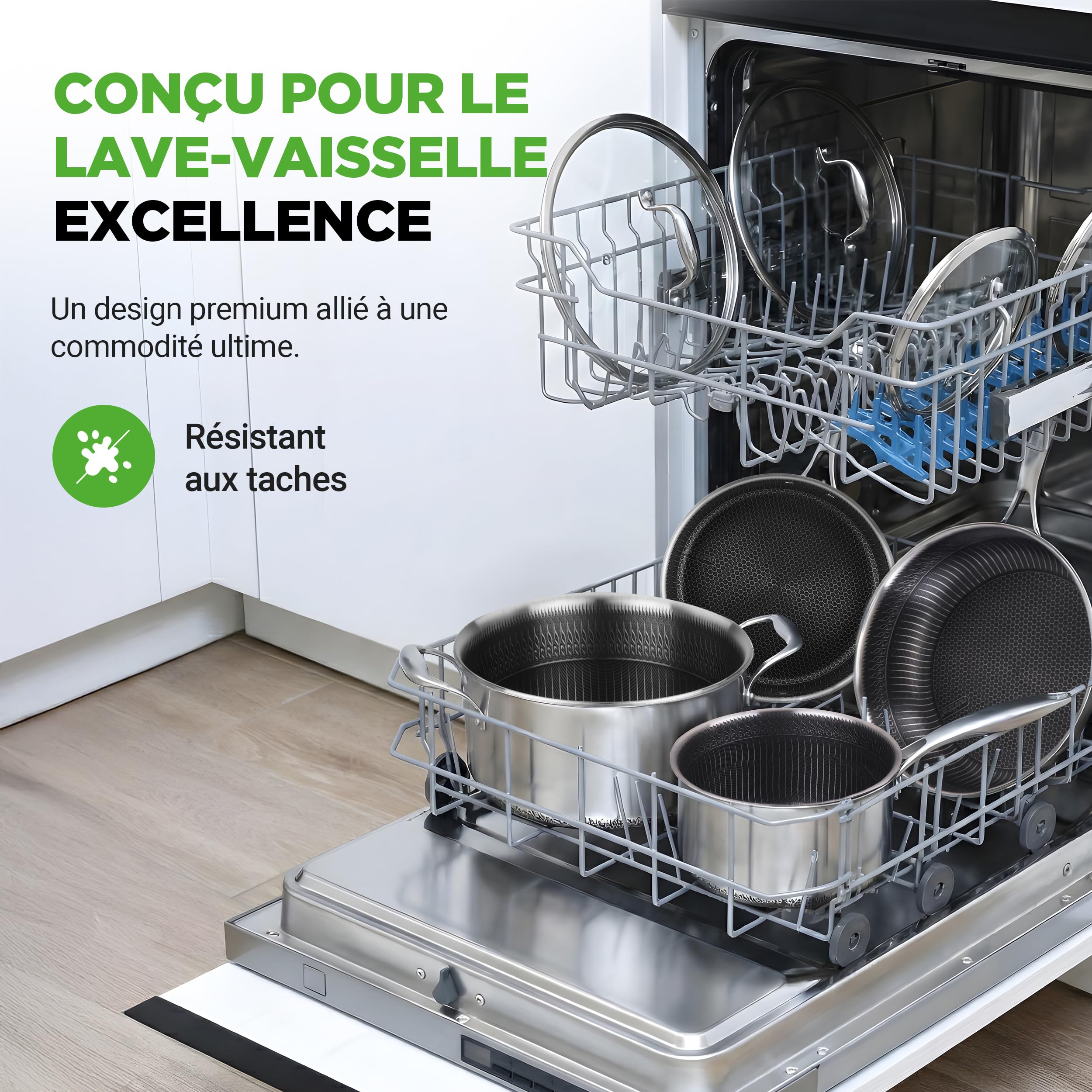 NutriChef Batterie de Cuisine Inox Triply 8 Pièces – Casseroles et Poêles avec Revêtement Antiadhésif, Pour Tous Feux Dont Induction, Marmite, Casserole, Poêle