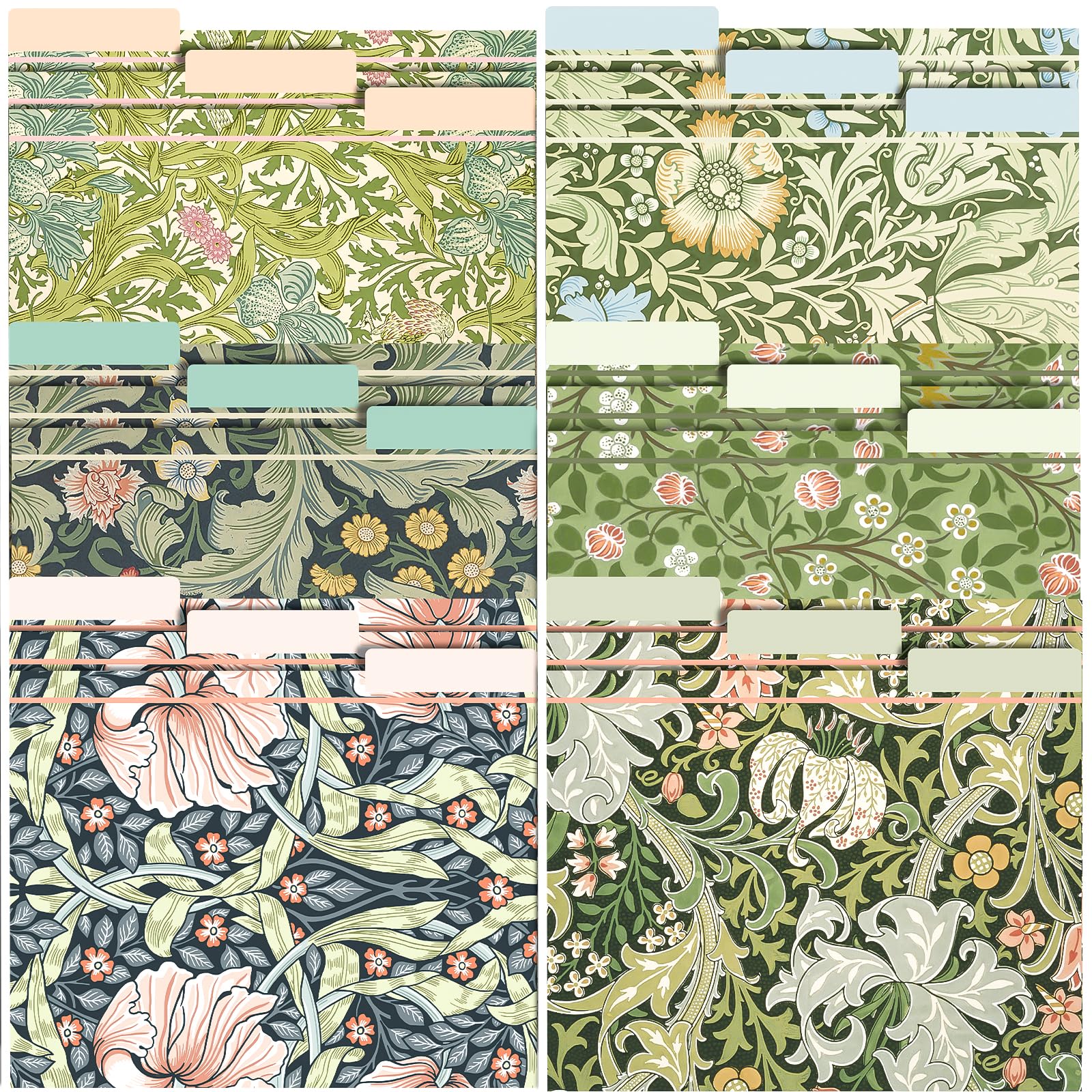 18 Pack William Morris Floral File Folders Decorative File Folders Letter Size(9.5 x 11.5) with 1/3 Cut Tab Fashion Folders for Office, School, Home